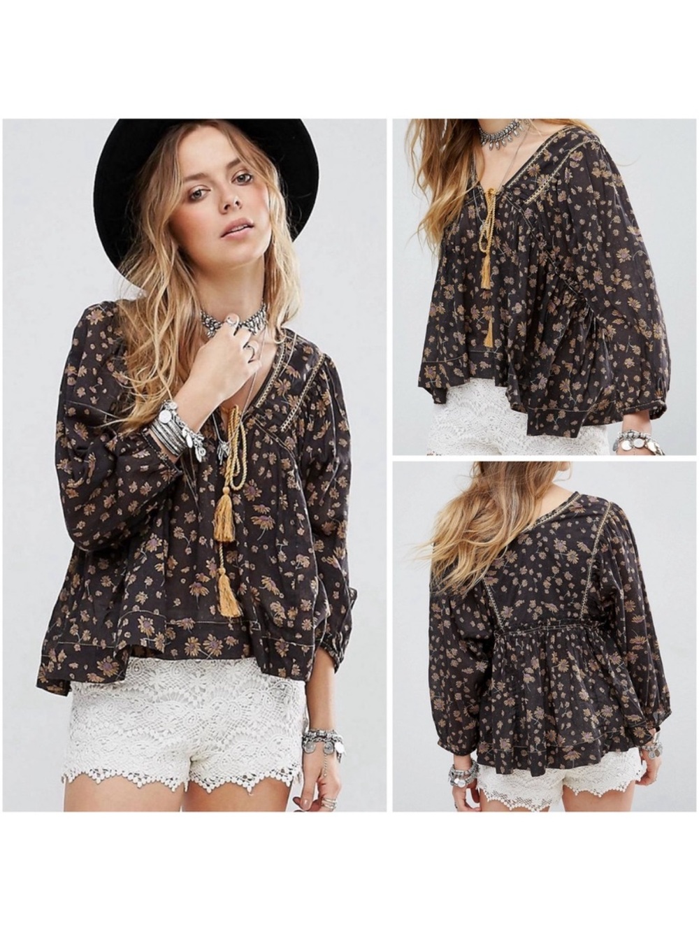 $98 Free People Never A Dull Moment Peasant Blouse S